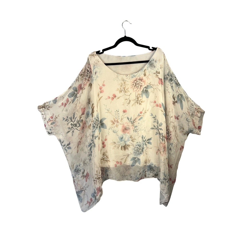 Viola Borghi Sheer Floral Printed Silk Tunic SZ3X Dolman Sleeve Vacation Cruise